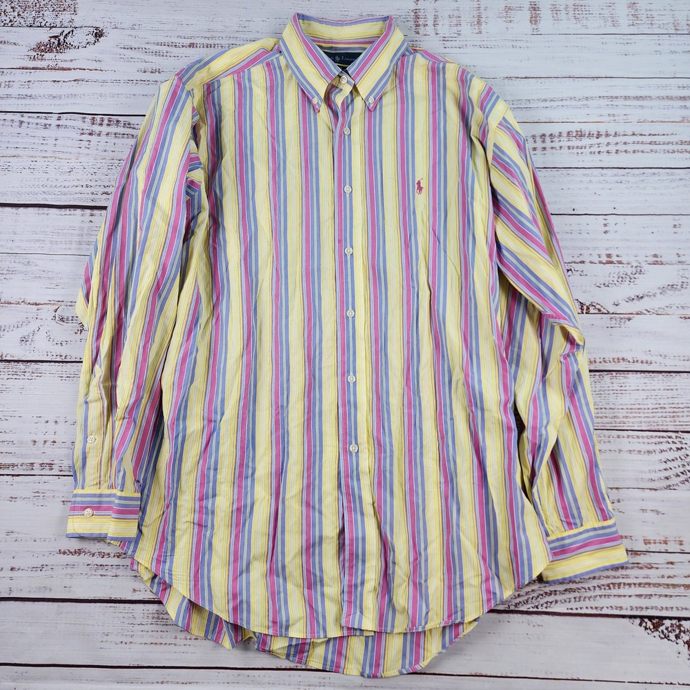 Polo Ralph Lauren Blake Shirt Mens L Vintage Stripe Button Down Pastel Yellow